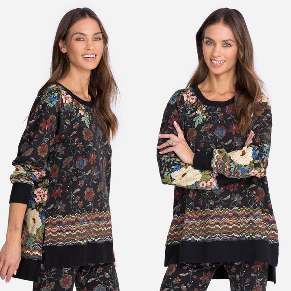 NWT Johnny Was Embroidery Flower High Low Crew Neck Tunic